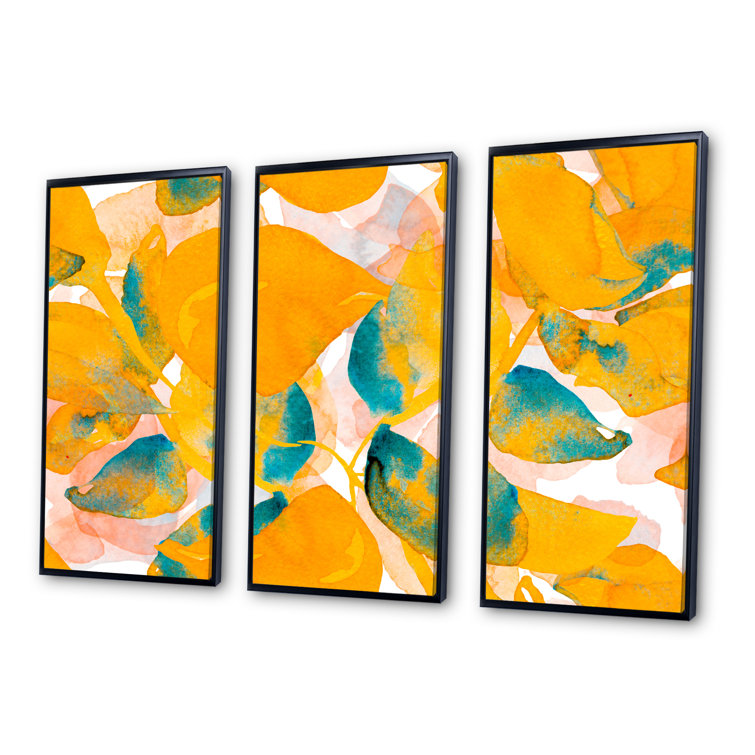 Winston Porter Watercolor Leaves In Orange And Blue Framed On Canvas 3